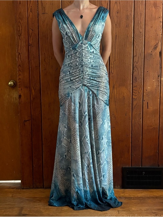 Roberto Cavalli Dresses & Skirts - Roberto Cavalli Blue and Teal Snake-Print Evening Dress